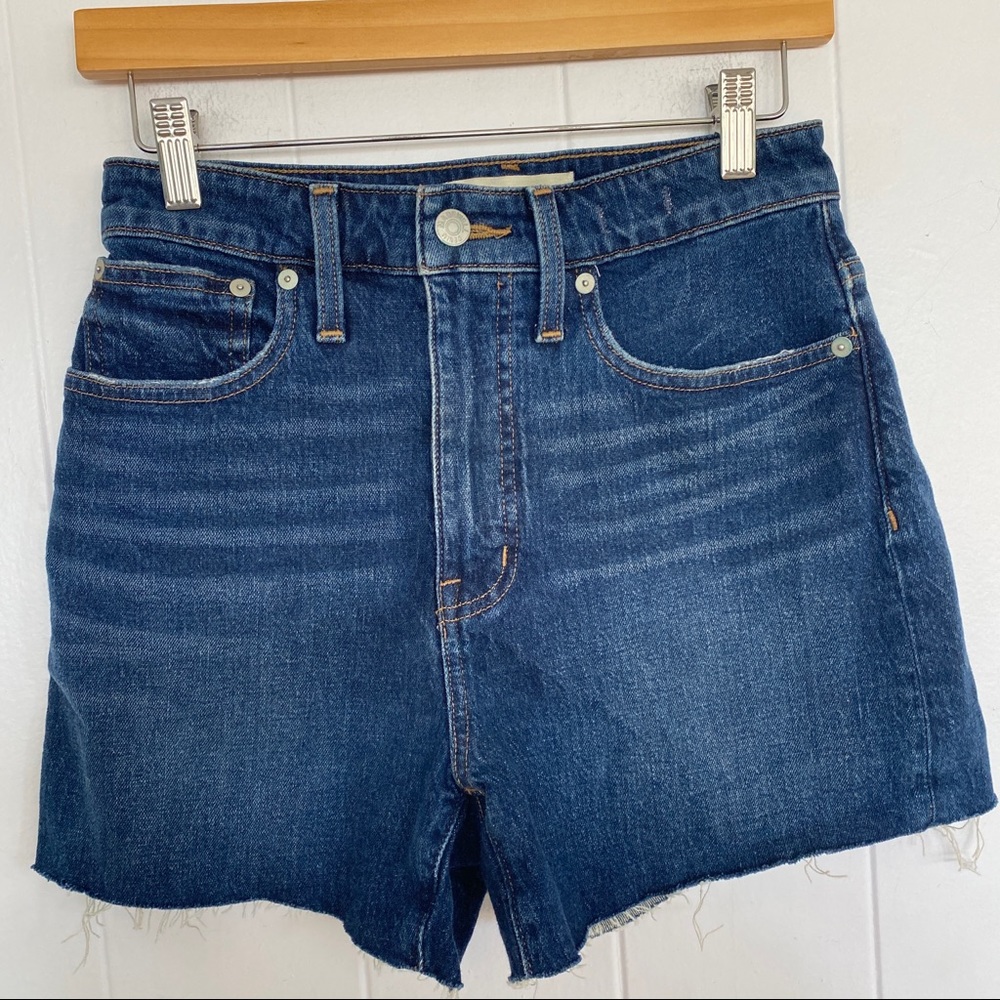 Madewell Blue Medium Wash Curvy High-Rise Raw Hem Denim Shorts Size 27